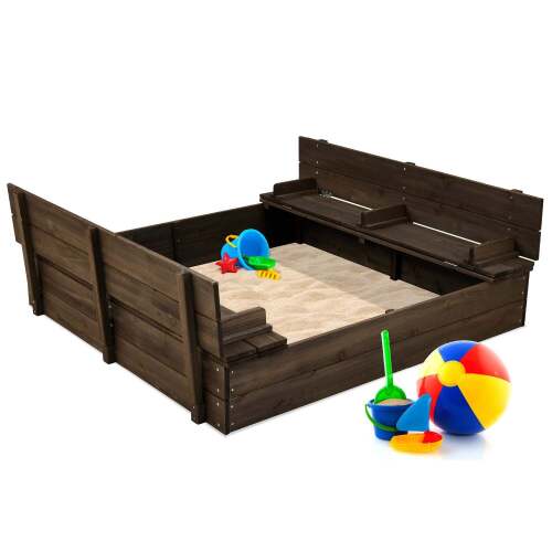 Kids Cedar Sandbox w/ Sand Screen, 2 Benches - 47x47in - Lot 6459