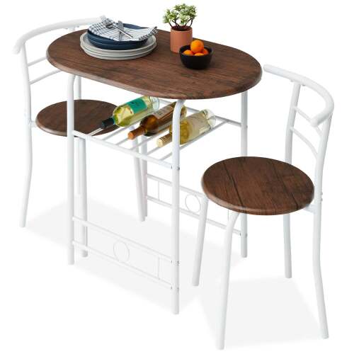 3-Piece Wooden Table & Chairs Dining Set w/ Lower Storage Shelf - Lot 6324