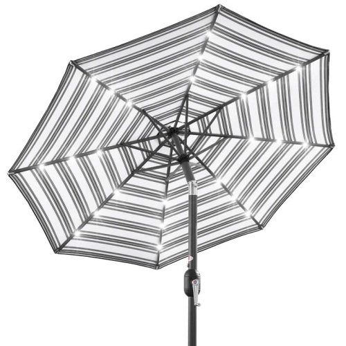 Solar LED Lighted Striped Patio Umbrella w/ Tilt Adjustment - 10ft - Lot 6217