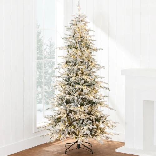 Pre-Lit Flocked Artificial Aspen Noble Fir Christmas Tree w/ Metal Stand 6ft - Lot 6258
