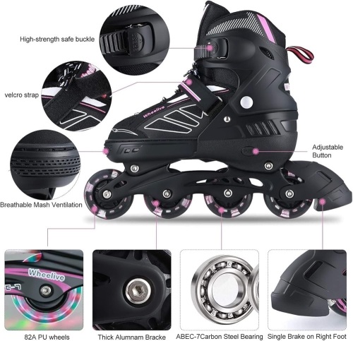 Adjustable Inline Skates for Kids and Adults, Roller Skates Performance Skates with Light Up Wheels Ideal for Youth Boys and Girls, Men and Women - Lot 6476
