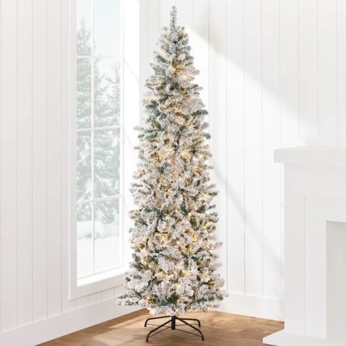 Pre-Lit Snow Flocked Artificial Pencil Christmas Tree 6ft - Lot 6479