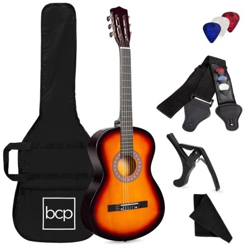 Beginner Acoustic Guitar Set w/ Case, Strap, Strings - 38in - Lot 6559