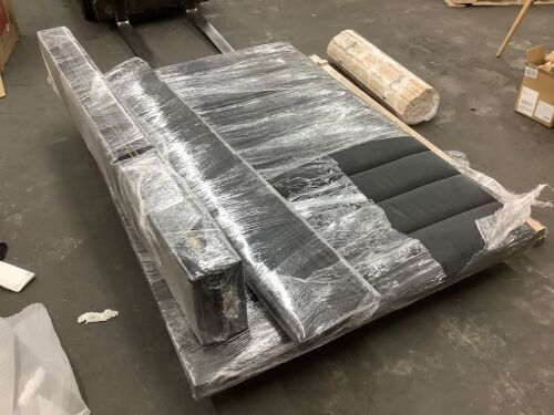 West Elm Andes King Size Upholstered Bed Frame, Slate Velvet - No Hardware or Legs  - Lot 98