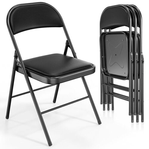Folding Chairs with PU Leather Seat & Back, Set of 4  - Lot 172