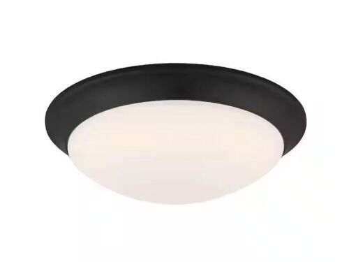 Hampton Bay Stetson 11 in. Transitional Satin Bronze 5CCT Integrated LED Flush Mount with Frosted Clear Glass Shade  - Lot 188