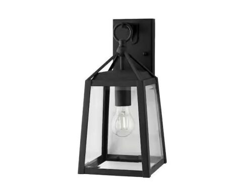 Home Decorators Collection Blakeley 14.88 in. Transitional 1-Light Black Outdoor Wall Light Fixture Sconce with Clear Beveled Glass - Lot 189