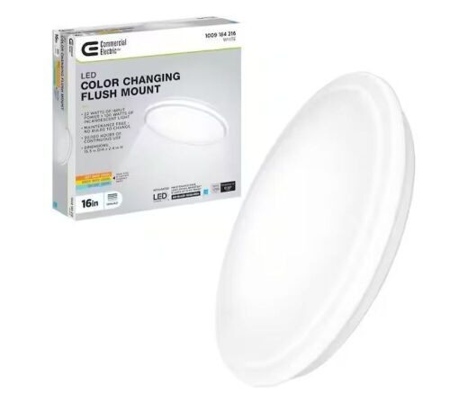 Commercial Electric 16 in. Low Profile LED Flush Mount Round Closet Light Fixture 1700 Lumens 3000K 4000K 5000K Dimmable - Lot 190