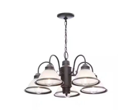 Hampton Bay Halophane 5-Light Oil Rubbed Bronze Chandelier with Frosted Ribbed Glass Shades - Lot 191