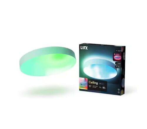LIFX 15 in. White Indoor Integrated LED Flush Mount Multi-Color Smart Wi-Fi Dimmable Ceiling Light - Lot 192