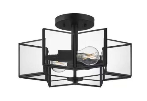 Home Decorators Collection Malena 14.25 in. 2-Light Matte Black Semi-Flush Mount - Lot 288