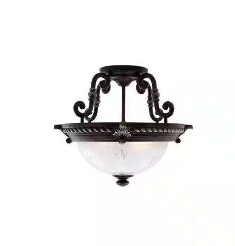 Hampton Bay Bercello Estates 15 in. 2-Light Volterra Bronze Semi-Flush Mount with Etched Glass Shade - Lot 299
