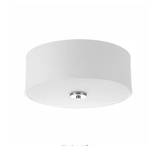 Progress Lighting Inspire Collection 13 in. Transitional Brushed Nickel LED Bedroom Drum Shade Ceiling Light with White Linen Shade - Lot 383