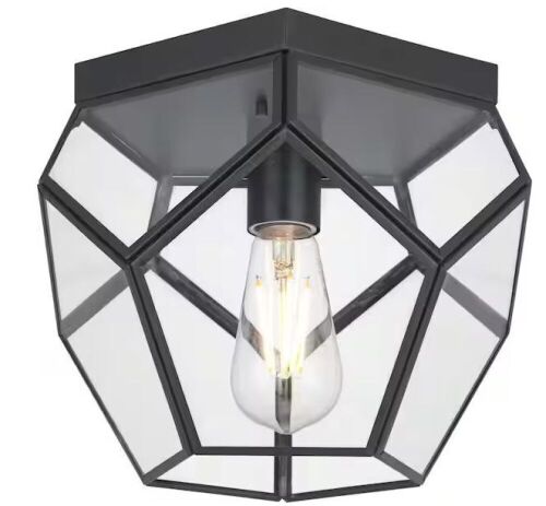 Progress Lighting Wianno 10 in. 1-Light Matte Black Flush Mount Ceiling Light with Clear Glass Shade - Lot 392
