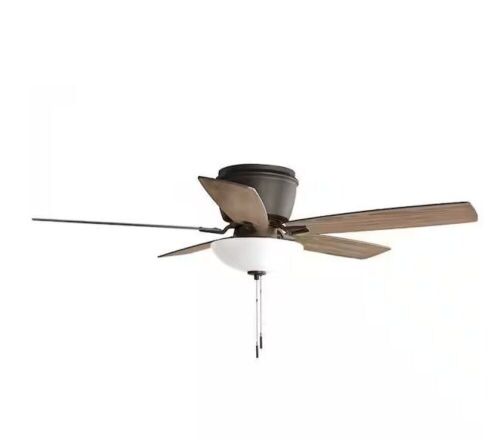 Hampton Bay Melrose 52 in. Indoor LED Hugger Bronze Dry Rated Ceiling Fan with Light Kit and 5 Reversible Blades - Lot 480