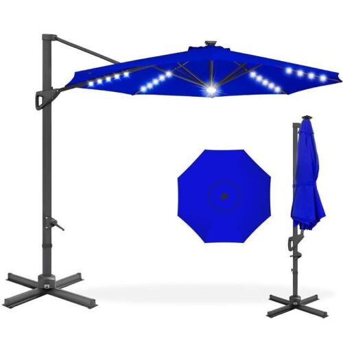 360-Degree Solar LED Cantilever Offset Patio Umbrella w/ Tilt - 10ft - Lot 484