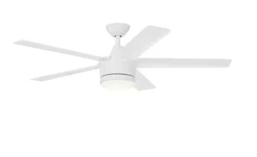 Home Decorators Collection Merwry 52 in. Integrated LED Indoor White Ceiling Fan with Light Kit and Remote Control - Lot 498