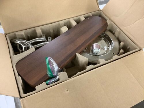 Hugger 52 in. LED Indoor Brushed Nickel Ceiling Fan with Light Kit - Lot 499