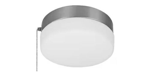Hampton Bay Hanafin 9 in. Light Brushed Nickel Integrated LED Ceiling Flush Mount w/ Glass Shade and Pull Chain, Soft White 3000K - Lot 582