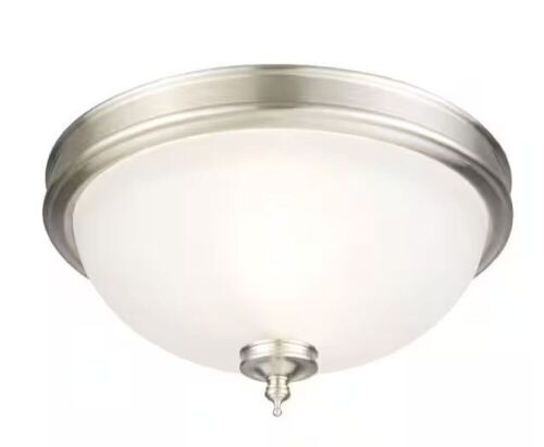 Hampton Bay Eastpoint 13 in. 2-Light Brushed Nickel Flush Mount with Frosted Glass Shade - Lot 584