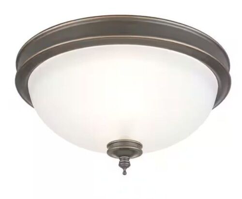 Hampton Bay Eastpoint 13 in. 2-Light Oil Rubbed Bronze Flush Mount with Frosted Glass Shade - Lot 585