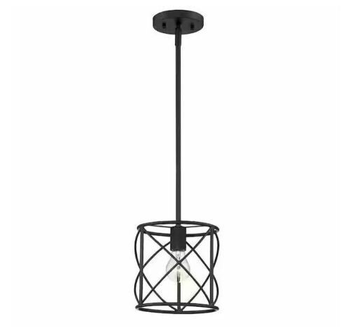 Hampton Bay Hastings 60-Watt 1-Light Satin Bronze Pendant with Cage Shade - Lot 586