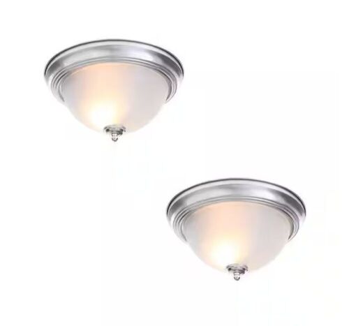 Commercial Electric 13 in. 2-Light Brushed Nickel Flush Mount with Frosted Glass Shade, 2-Pack - Lot 588