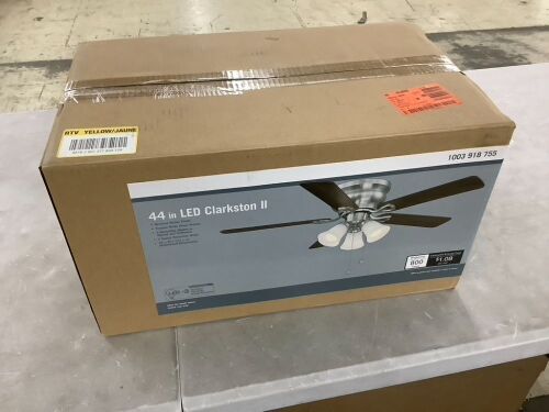 Clarkston II 44 in. LED Indoor Brushed Nickel Ceiling Fan with Light Kit - Lot 598