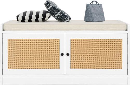 Anmytek Rattan Entryway Bench with Shoe Storage  - Lot 677
