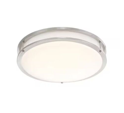 Commercial Electric DC Series 16 in. 1-Light Modern Brushed Nickel Selectable Dimmable LED Round Flush Mount with White Acrylic Shade - Lot 695
