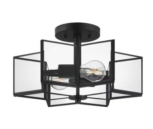 Home Decorators Collection Malena 14.25 in. 2-Light Matte Black Semi-Flush Mount - Lot 781
