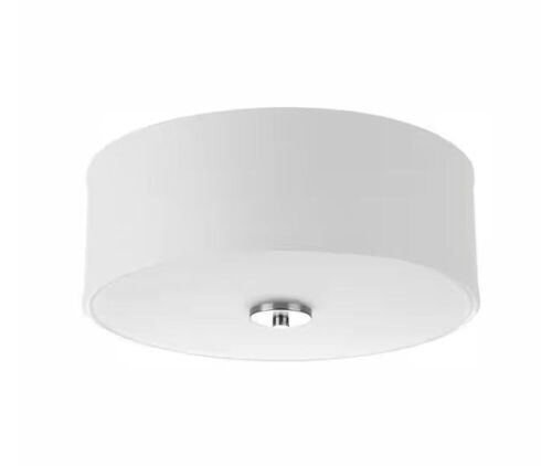 Progress Lighting Inspire Collection 13 in. Transitional Brushed Nickel LED Bedroom Drum Shade Ceiling Light with White Linen Shade - Lot 782