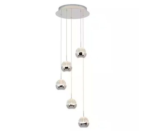 Artika Oracle 22-Watt 5 Light Chrome Modern Integrated LED Pendant Light Fixture - Lot 790