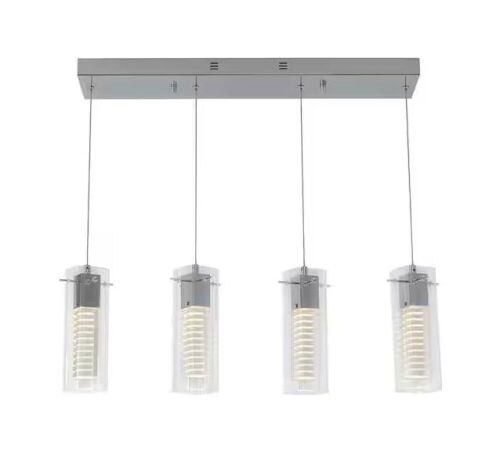 Artika Hologram 21-Watt 4 Light Chrome Modern Integrated LED Pendant Light Fixture - Lot 796