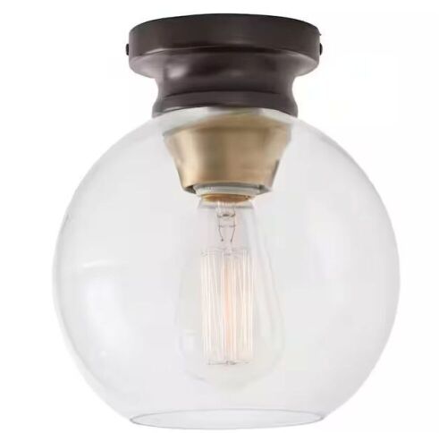 Home Decorators Collection Evelyn 8 in. 1-Light Modern Industrial Bronze Flush Mount Ceiling Light with Clear Glass Shade - Lot 799
