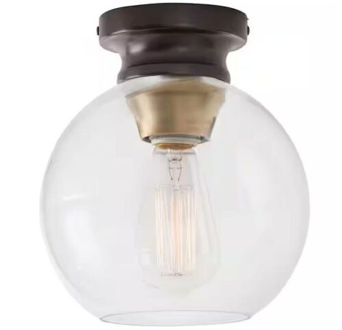 Home Decorators Collection Evelyn 8 in. 1-Light Modern Industrial Bronze Flush Mount Ceiling Light with Clear Glass Shade - Lot 266