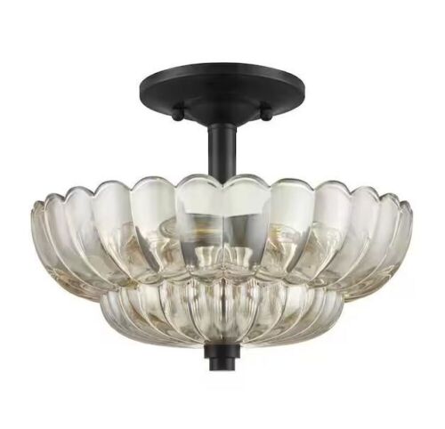 Home Decorators Collection Adaview 11.75 in. 3-Light Mottled Cocoa Semi-Flush Mount - Lot 268