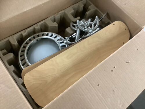 Hugger 52 in. LED Indoor Brushed Nickel Ceiling Fan with Light Kit - Lot 352