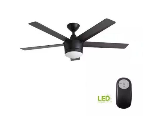Home Decorators Collection Merwry 52 in. Integrated LED Indoor Matte Black Ceiling Fan with Light Kit and Remote Control - Lot 353