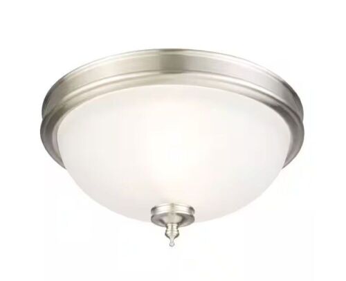 Hampton Bay Eastpoint 13 in. 2-Light Brushed Nickel Flush Mount with Frosted Glass Shade - Lot 358
