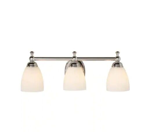 Hampton Bay Solomone 22 in. 3-Light Polished Chrome Bathroom Vanity Light Fixture with Opal Glass Shades - Lot 369