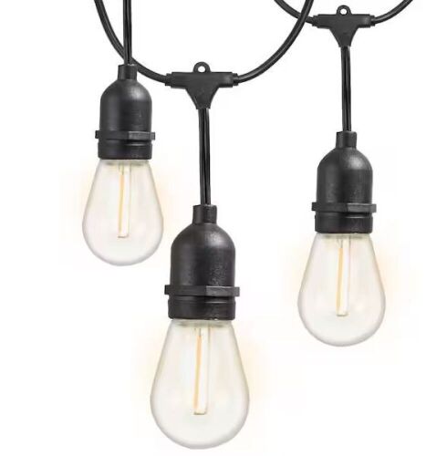 Newhouse Lighting Outdoor 48 ft. Plug-in S14 Edison Bulb Weatherproof String Light with 16 Edison LED Light Bulbs, 2700K, Black - Lot 754