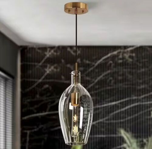 Uolfin Transitional Geometric Kitchen Island Pendant Light 1-Light Modern Brass Gold Pendant Light with Clear Glass Shade - Lot 767