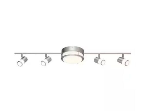 Hampton Bay Greyrock 3.44 ft. 4-Light Brushed Nickel Integrated LED Fixed Track Lighting Kit with Rotating Heads & Flush Mount Light - Lot 234