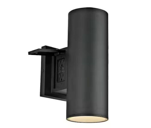 Lot of (2) Home Decorators Collection Turrill 13.39 in. Matte Black Cylinder Outdoor Wall Light Sconce - Lot 853