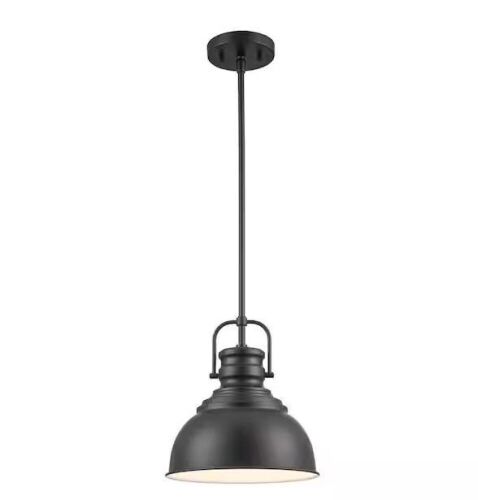 Home Decorators Collection Shelston 10 in. 1-Light Black Farmhouse Pendant Light Fixture with Metal Shade - Lot 437