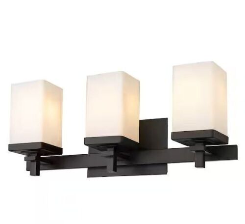 Golden Lighting Maddox 3-Light Matte Black Vanity Light with Opal Shade - Lot 438