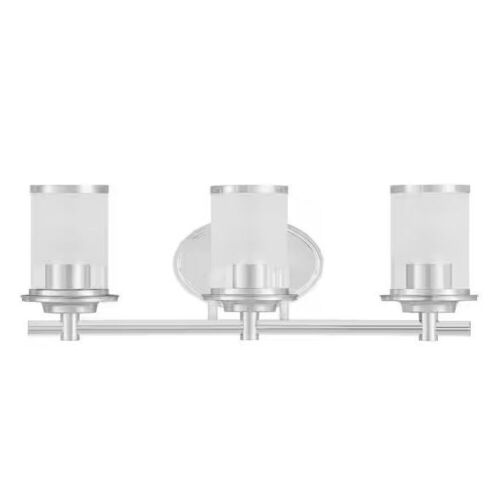 Hampton Bay Truitt 23.25 in. 3-Light Chrome Modern Transitional Vanity with Clear and Frosted Glass Shades - Lot 444