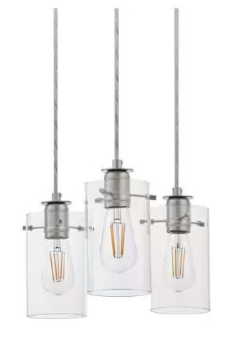 Hampton Bay Regan 3-Light Brushed Nickel Pendant Hanging Light with Clear Glass Shades - Lot 448