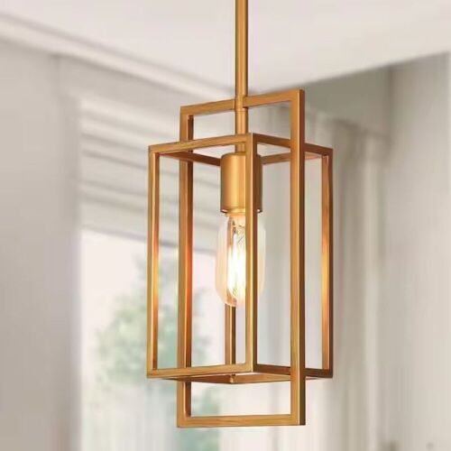 Lot of (2) LNC 1-Light Vintage Brushed Gold Modern Geometric Cage Pendant Light  - Lot 449